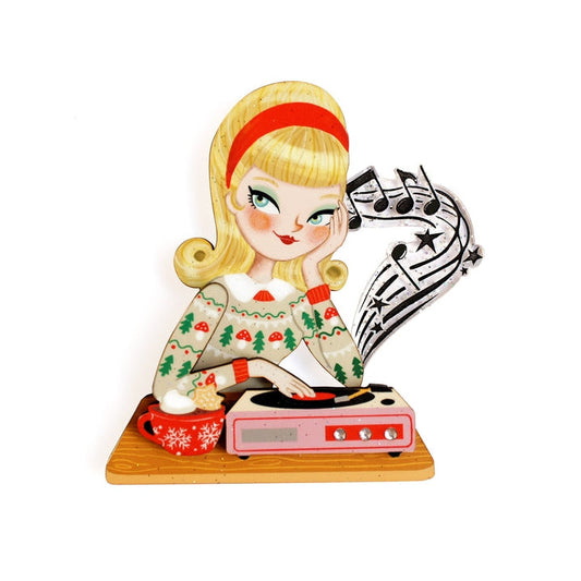 Girl with A Record Player Brooch by Laliblue