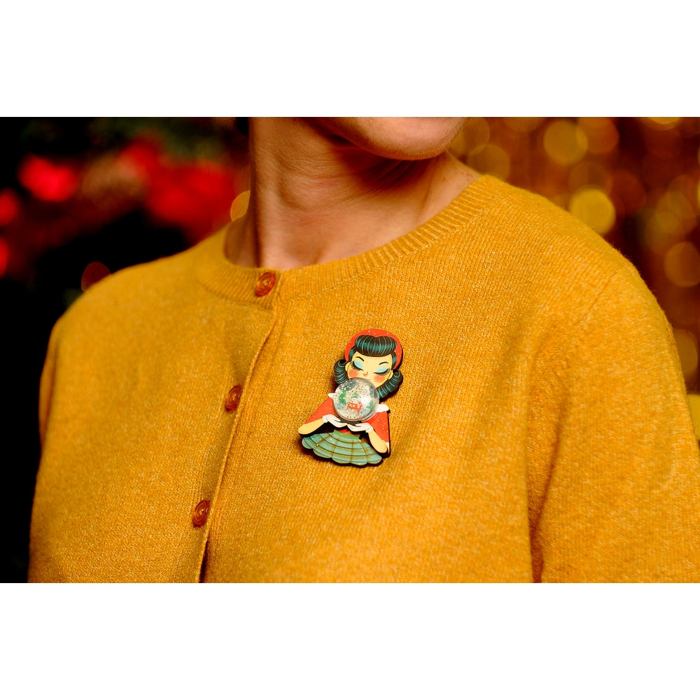 Girl with A Snow Globe Brooch by Laliblue