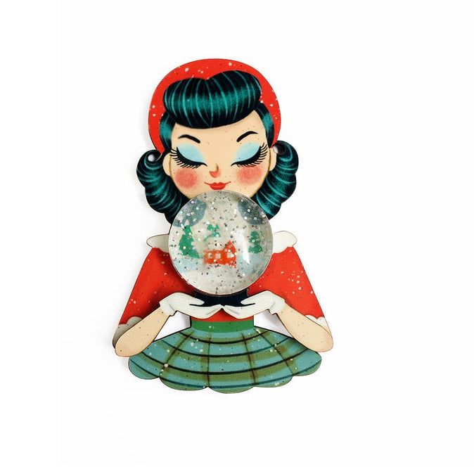 Girl with A Snow Globe Brooch by Laliblue