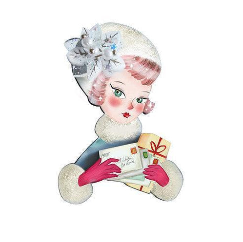 Girl with Christmas Postcards Brooch by Laliblue