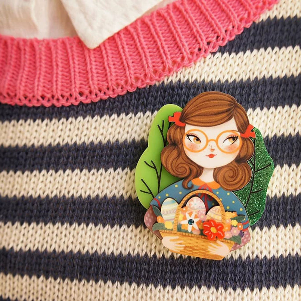 Girl with Easter Basket Brooch by Laliblue