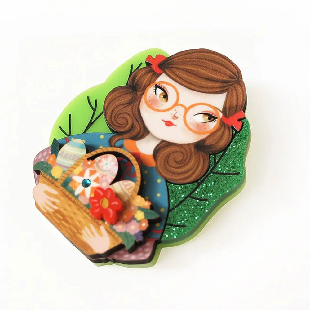 Girl with Easter Basket Brooch by Laliblue