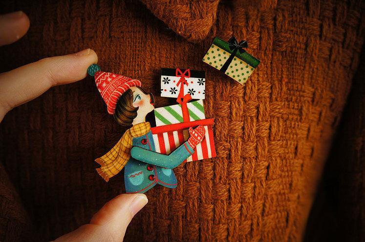 Girl with Gifts Brooch by Laliblue