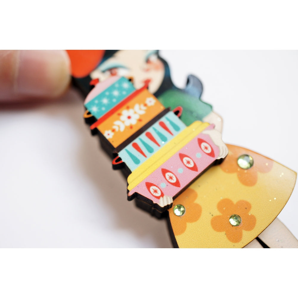 Girl with Retro Pyrex Containers Brooch by Laliblue
