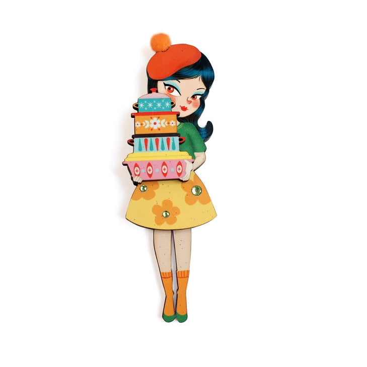 Girl with Retro Pyrex Containers Brooch by Laliblue