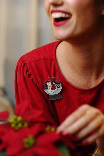 Girl with Snowman Snow Globe Brooch by Laliblue