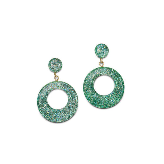 Green Lagoon Glitter Drop Hoop Earrings by Splendette