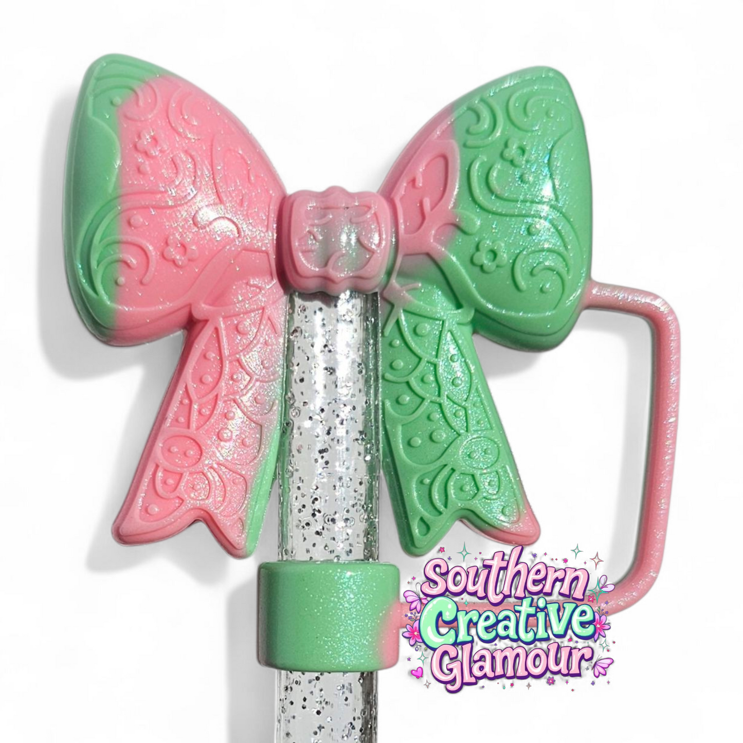 Paisley Princess 3D BOW Silicone Straw Topper | Watermelon Shimmer