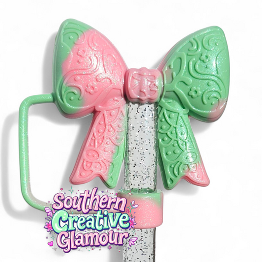 Paisley Princess 3D BOW Silicone Straw Topper | Watermelon Shimmer