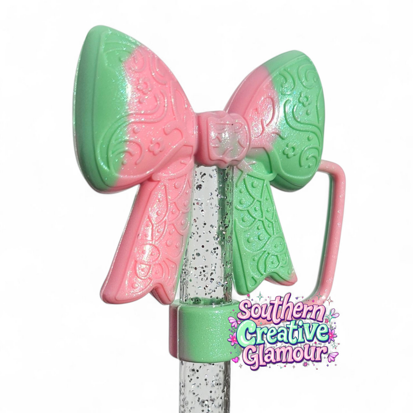 Paisley Princess 3D BOW Silicone Straw Topper | Watermelon Shimmer