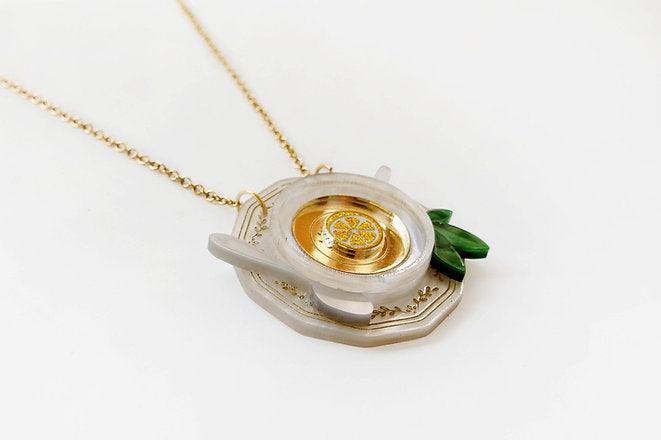 Green Teacup Necklace by Laliblue