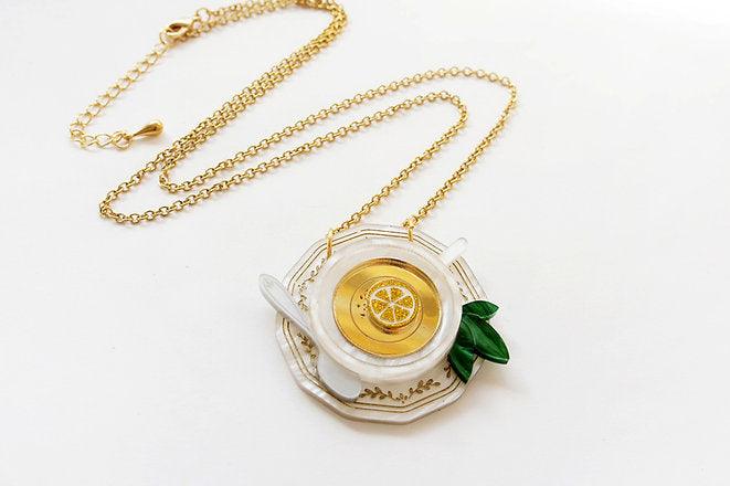 Green Teacup Necklace by Laliblue