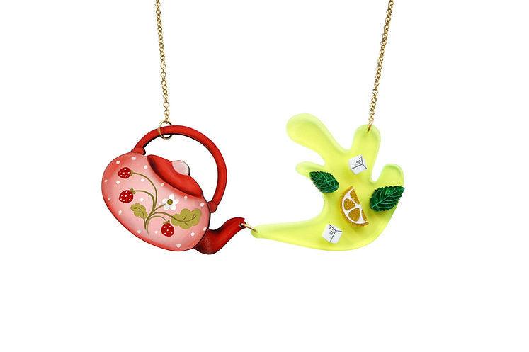 Green Teapot Necklace by Laliblue