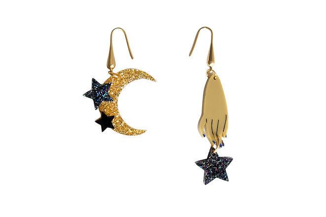Hand and Moon Earrings by Laliblue