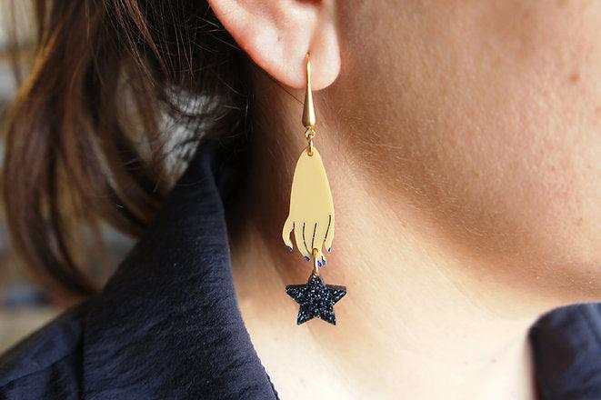 Hand and Moon Earrings by Laliblue
