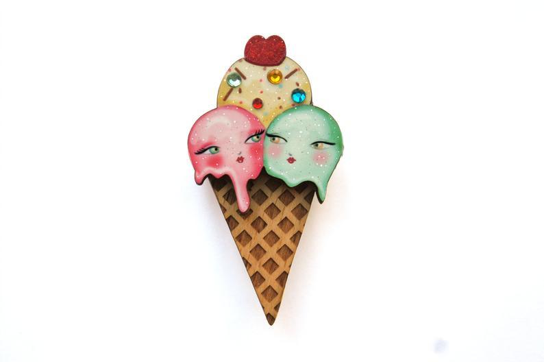 Ice Cream Cone Brooch by Laliblue