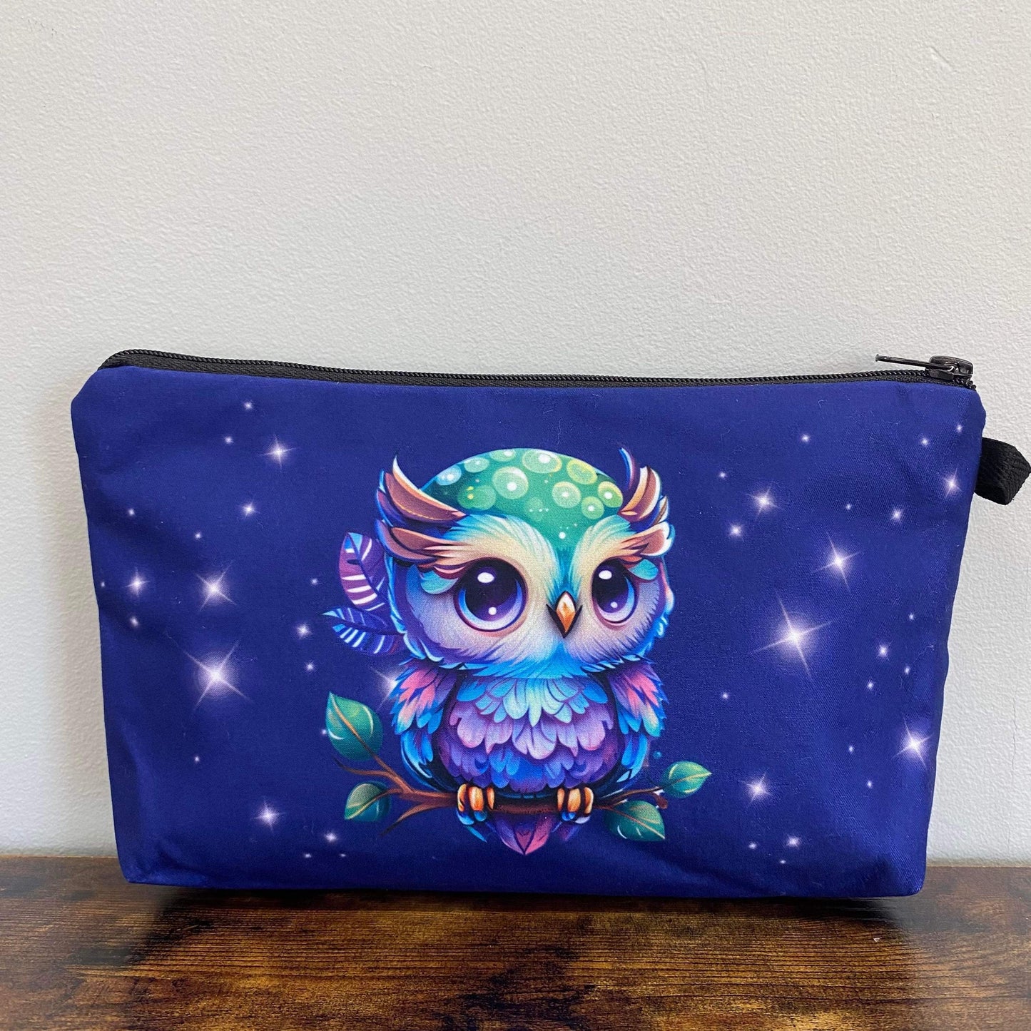 Pouch - Owl, Green Purple Stars