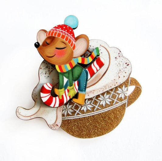 Little Mouse on Cappuccino Cream Brooch by Laliblue
