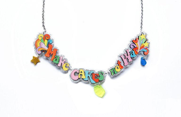 Make Cakes Not War Necklace by Laliblue – Retro Statement Necklace Vintage Inspired