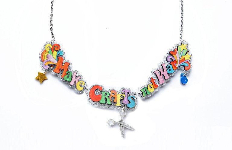 Make Crafts Not War Necklace by Laliblue – Retro Statement Necklace Vintage Inspired
