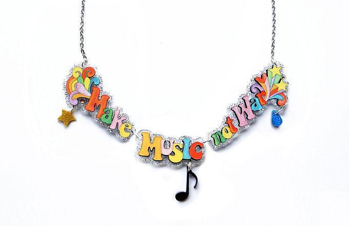 Make Music Not War Necklace by Laliblue – Retro Statement Necklace Vintage Inspired