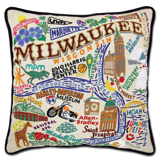 Milwaukee Hand-Embroidered Pillow
