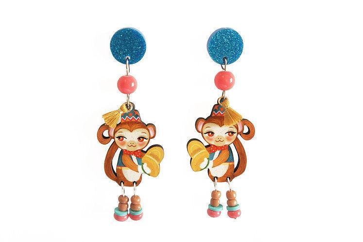 Monkeys with Cymbals Earrings  by Laliblue
