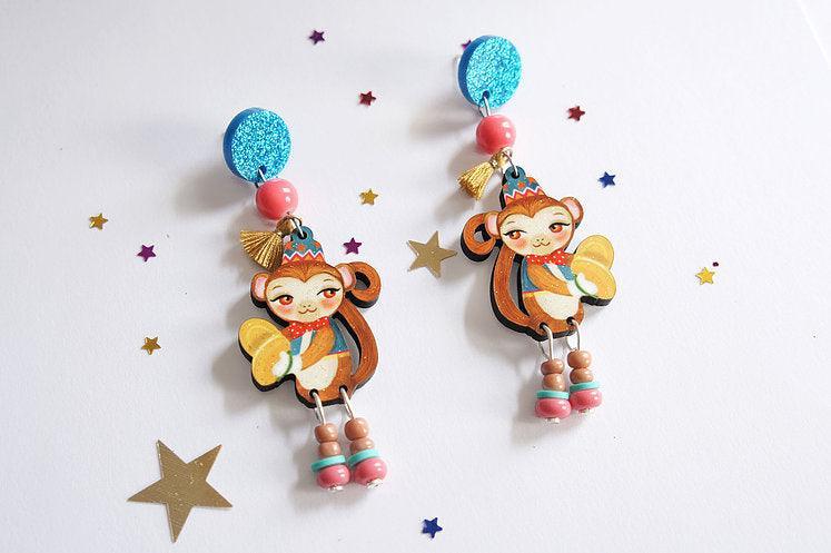 Monkeys with Cymbals Earrings  by Laliblue