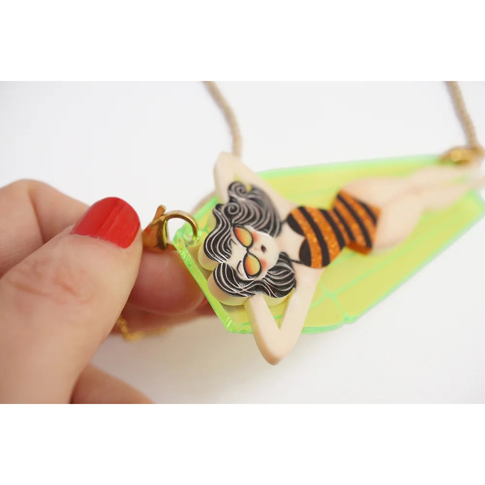 Necklace/Brooch Girl on Mat by Laliblue
