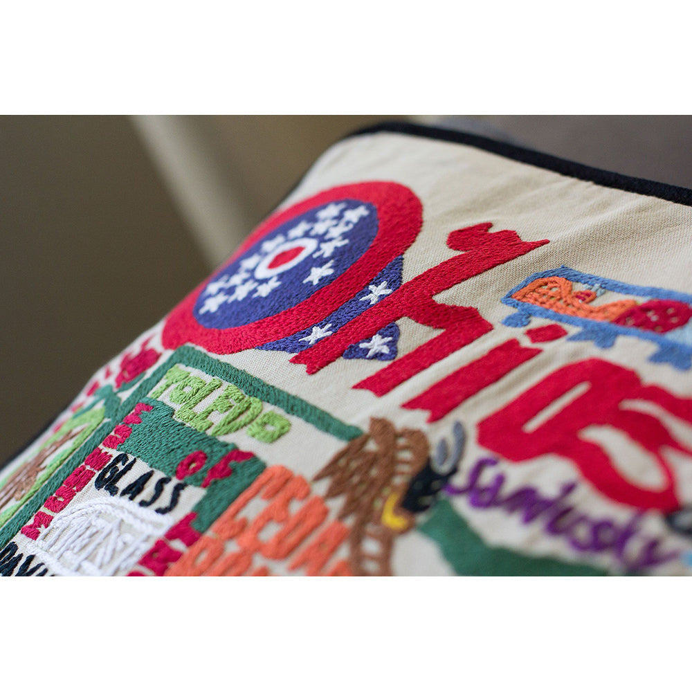 Ohio Hand-Embroidered Pillow
