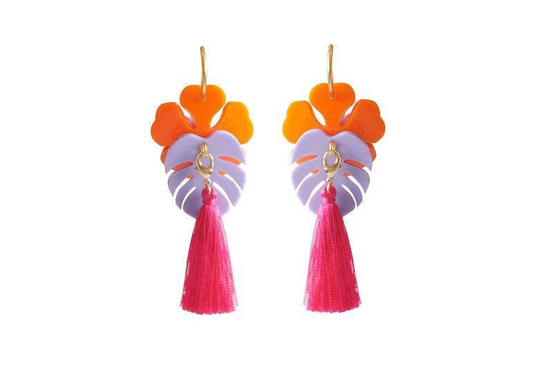 Orange Tropical Flower Earrings by Laliblue
