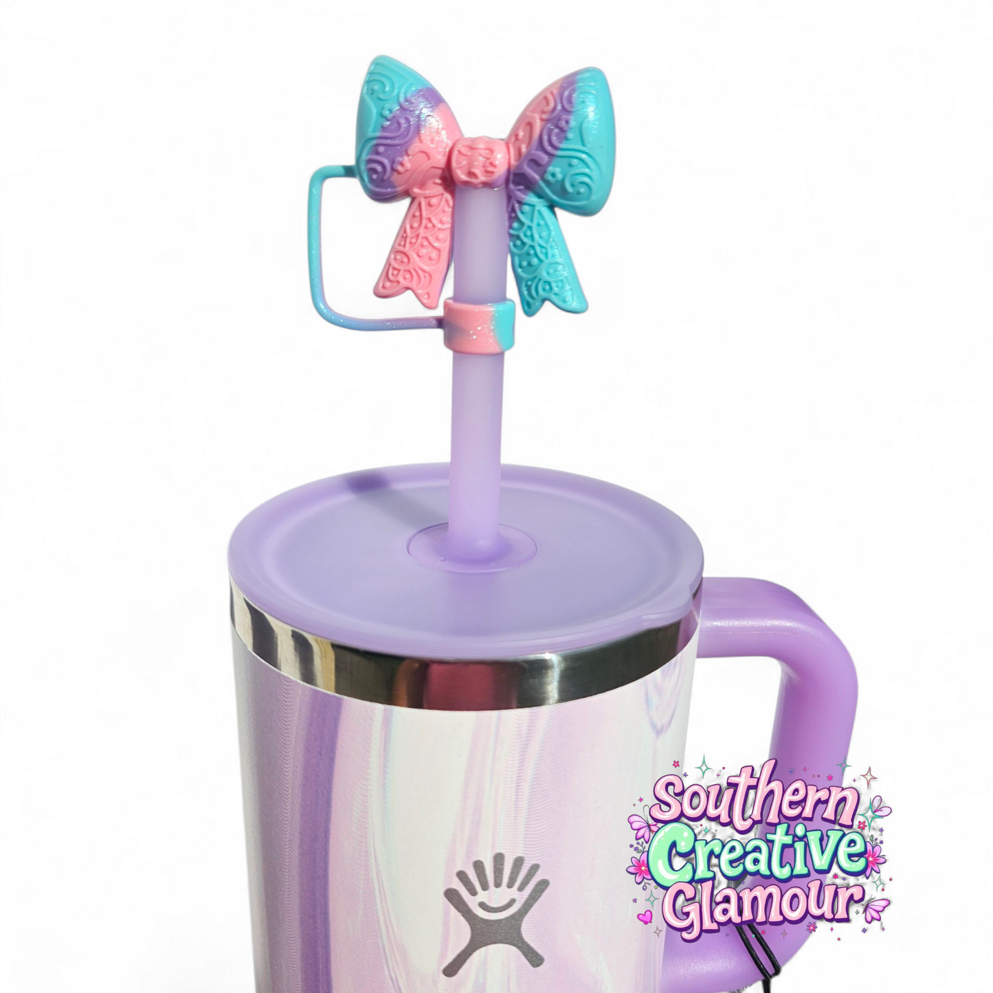 Paisley Princess 3D Bow Silicone 10mm Straw Topper | Silver Shimmer