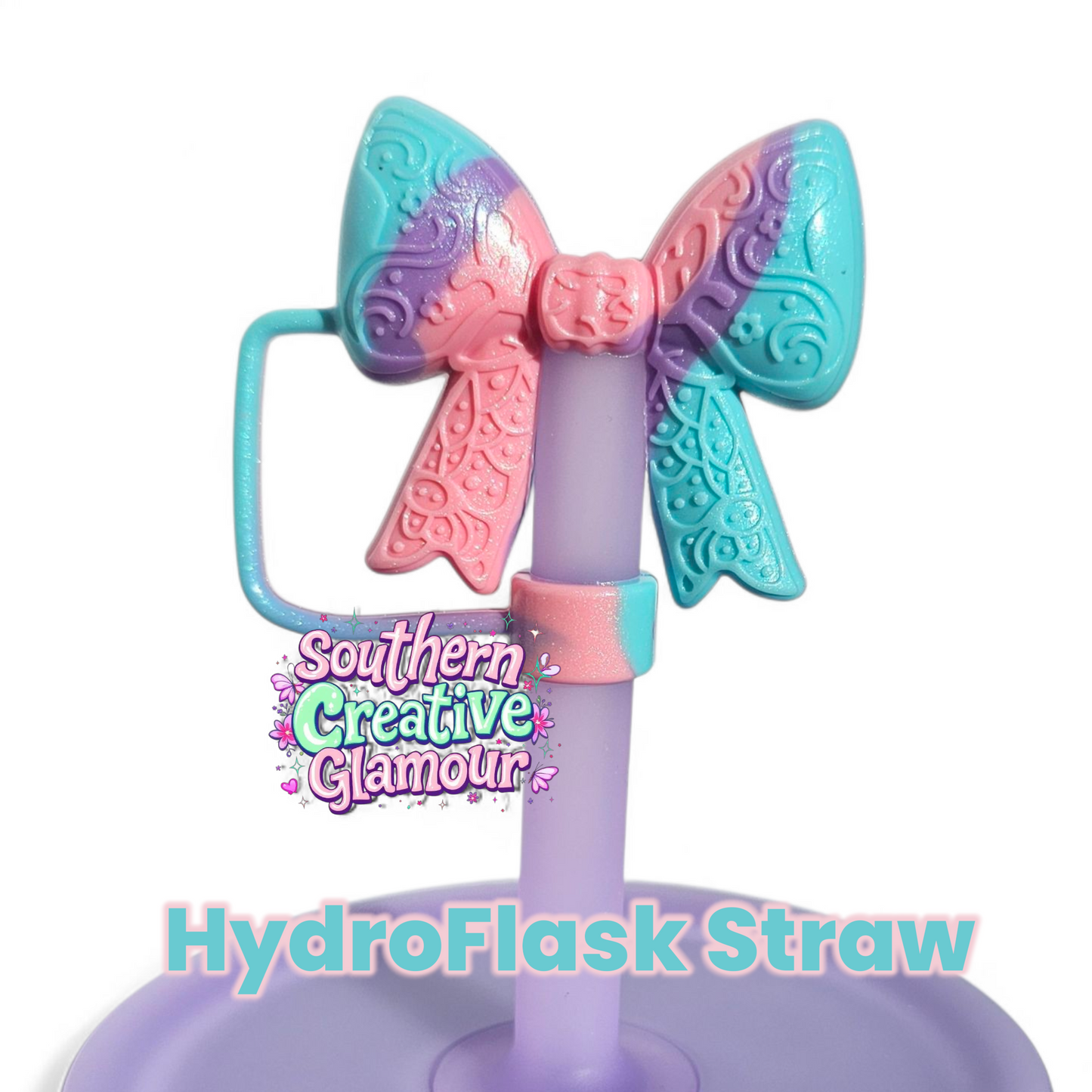 Paisley Princess 3D Bow Silicone 10mm Straw Topper | Metallic Blue Shimmer