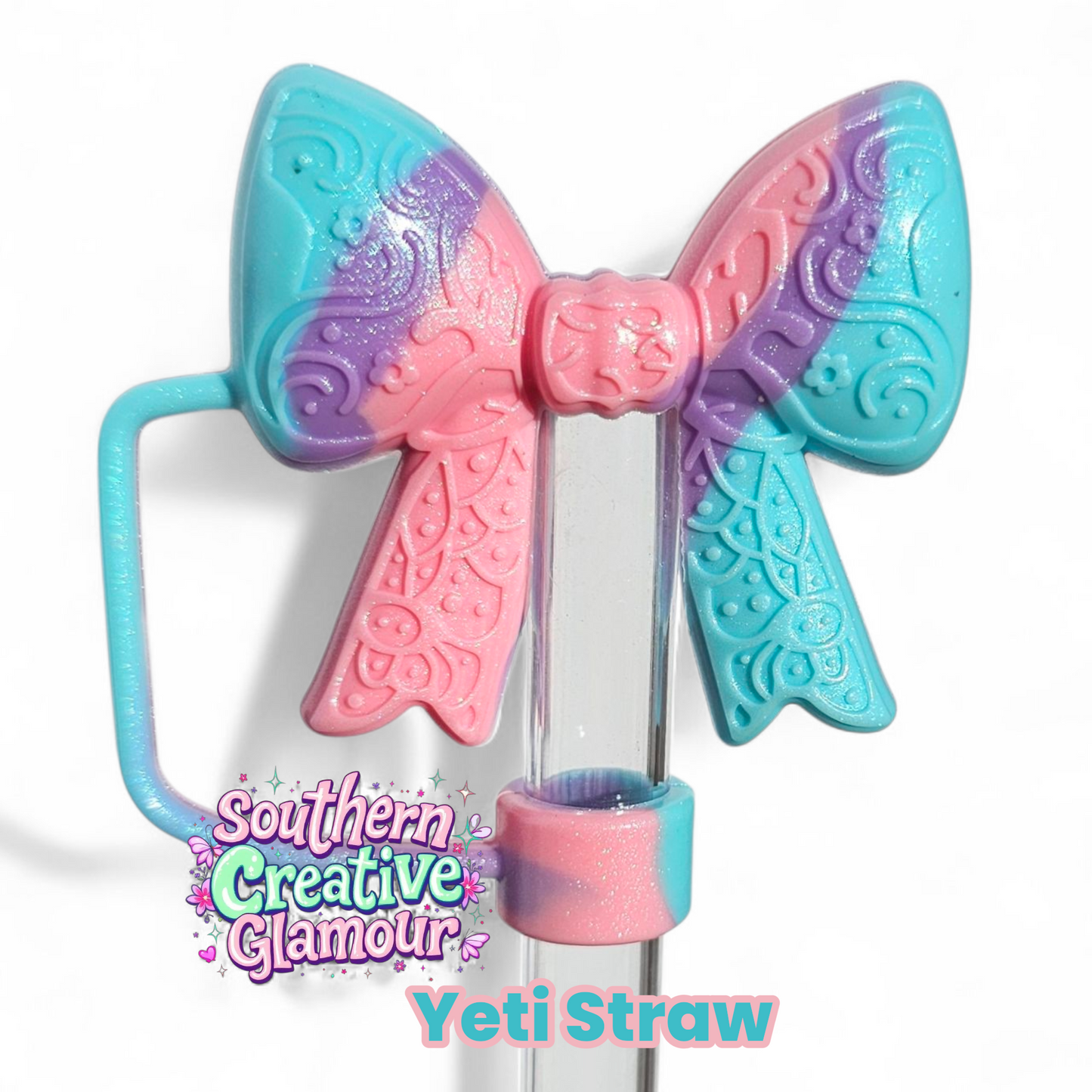 Paisley Princess 3D Bow Silicone 10mm Straw Topper | Metallic Blue Shimmer