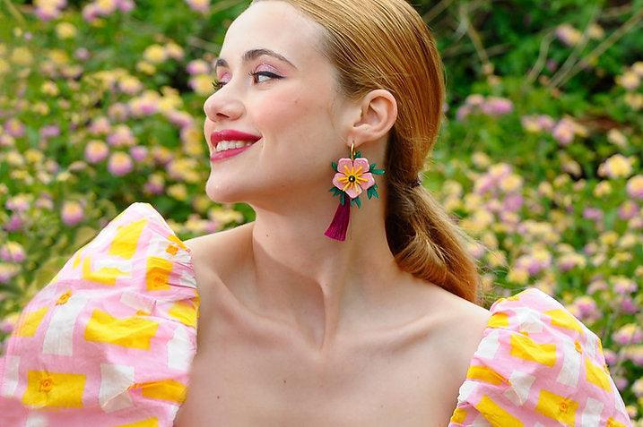 Pink Tropical Flower Earrings by Laliblue