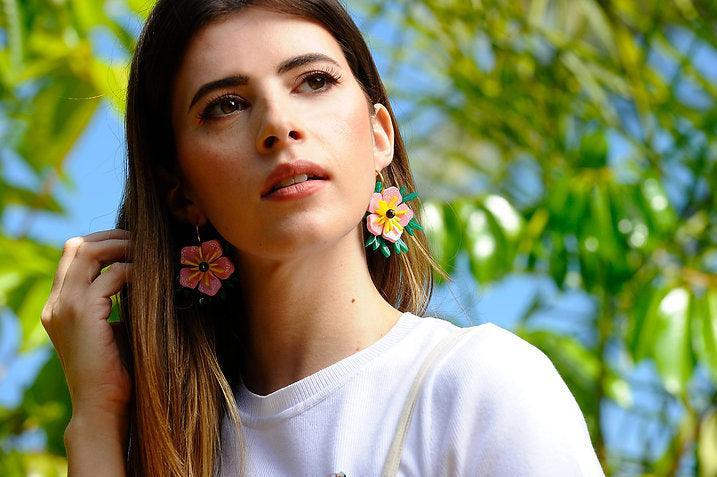 Pink Tropical Flower Earrings by Laliblue