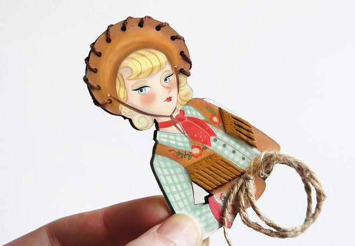 Pinup Cowgirl Western Brooch by Laliblue