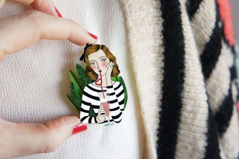 PinUp with Milkshake Brooch by Laliblue
