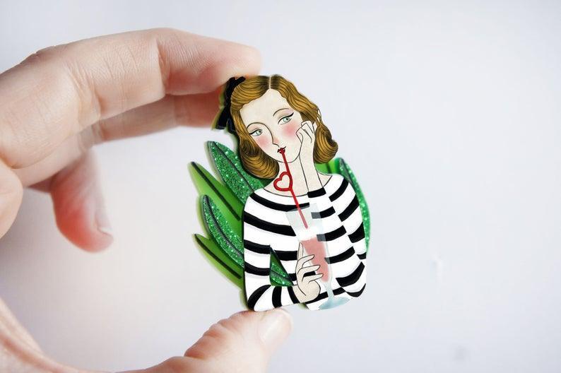 PinUp with Milkshake Brooch by Laliblue