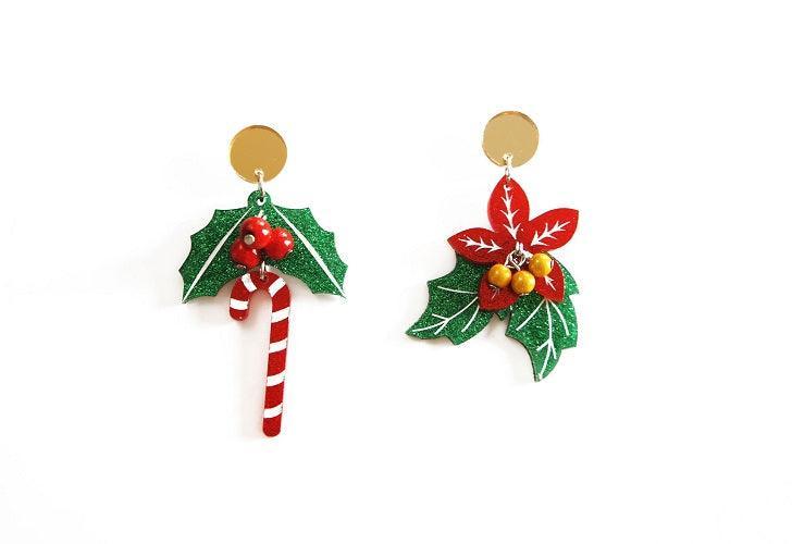 Poinsettia and Candy Cane Earrings by Laliblue