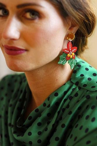 Poinsettia and Candy Cane Earrings by Laliblue