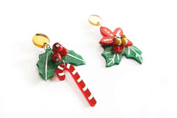 Poinsettia and Candy Cane Earrings by Laliblue