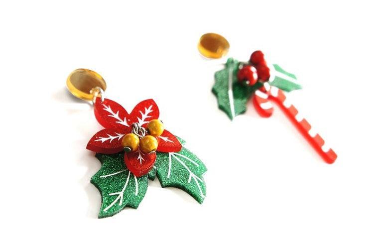 Poinsettia and Candy Cane Earrings by Laliblue