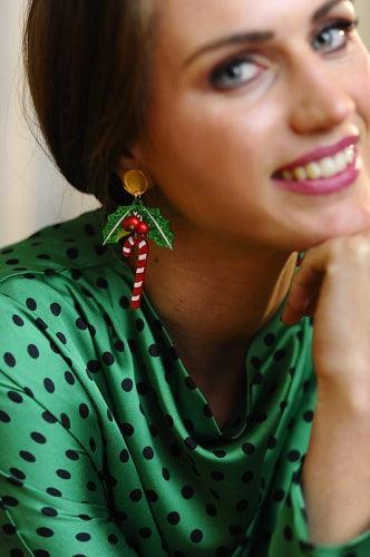 Poinsettia and Candy Cane Earrings by Laliblue