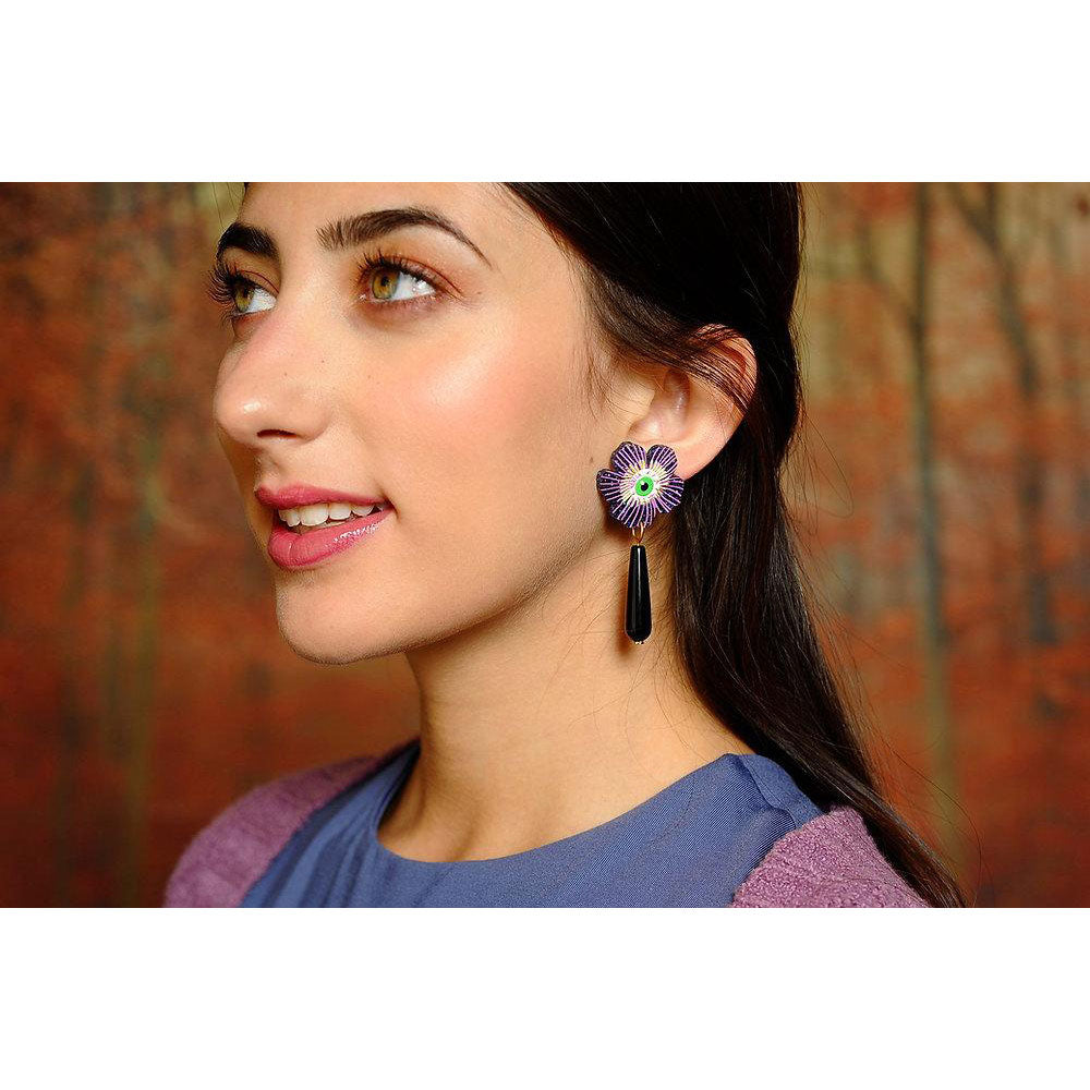 Purple Flower Earrings With Eyes by Laliblue