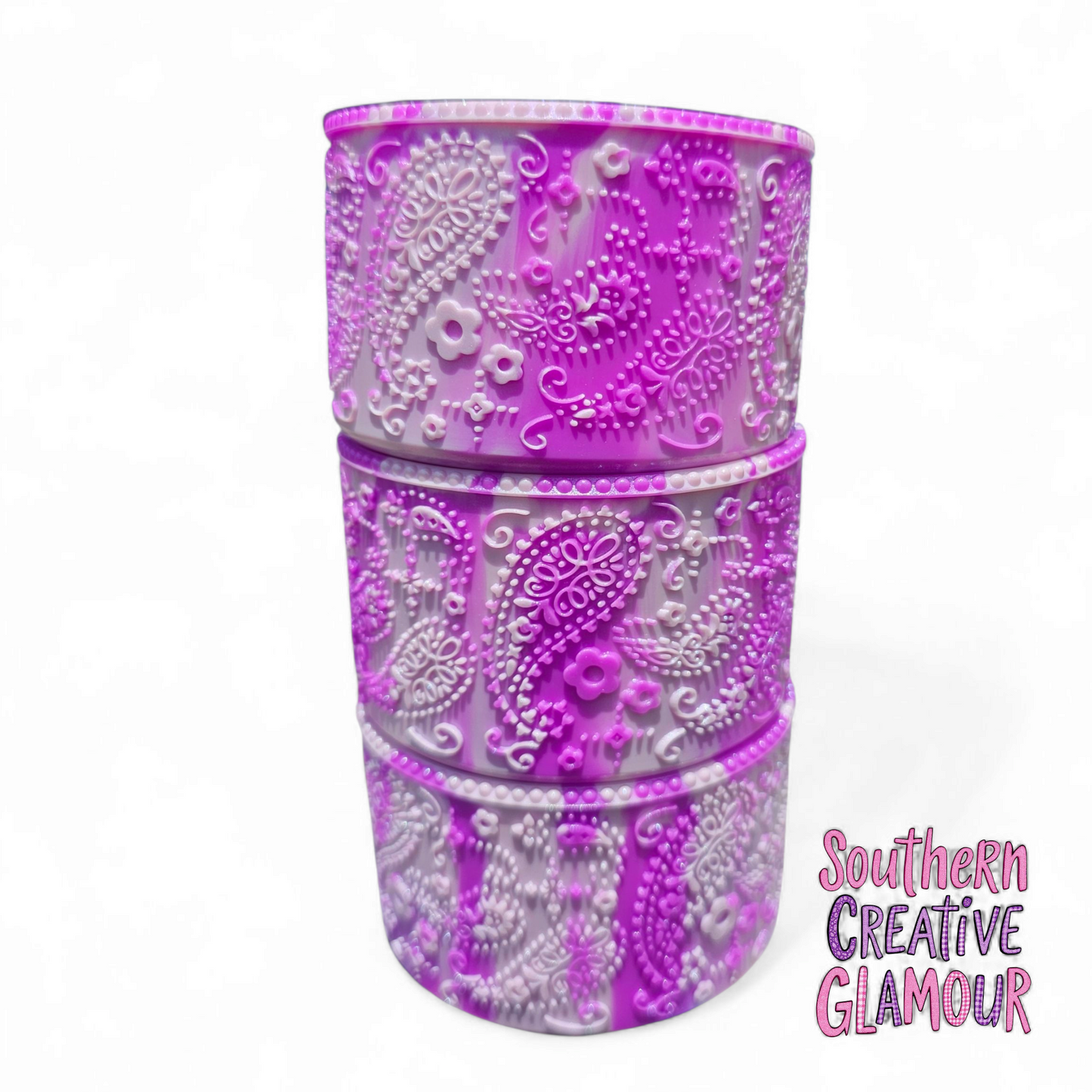Princess Paisley Silicone Tumbler Boot | Purple Swirl Shimmer