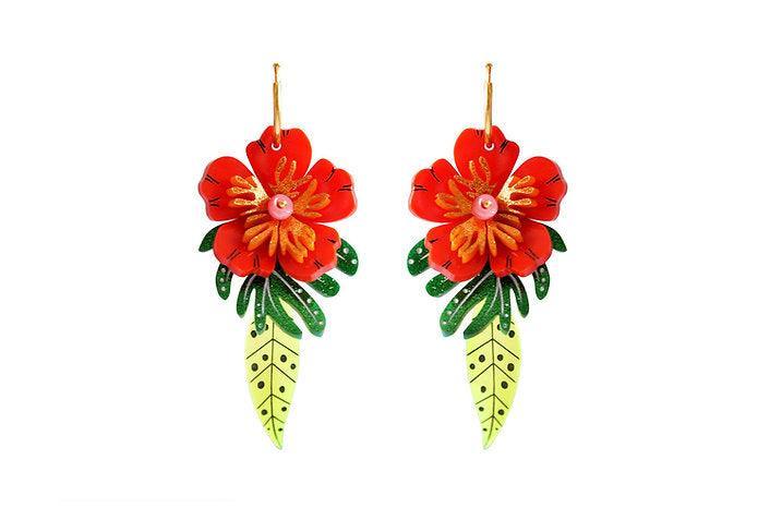 Red Tropical Flower Earrings by Laliblue