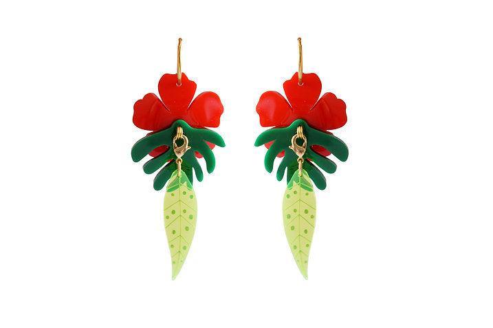 Red Tropical Flower Earrings by Laliblue