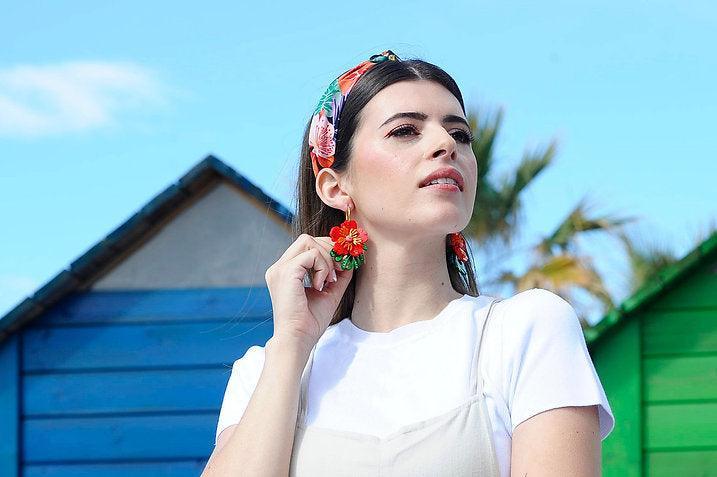 Red Tropical Flower Earrings by Laliblue