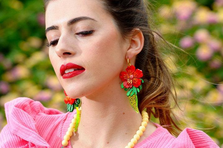 Red Tropical Flower Earrings by Laliblue